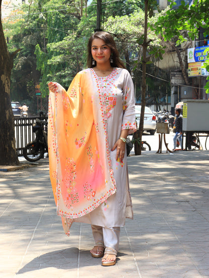 Prism Petals Grey Silk Suit Set