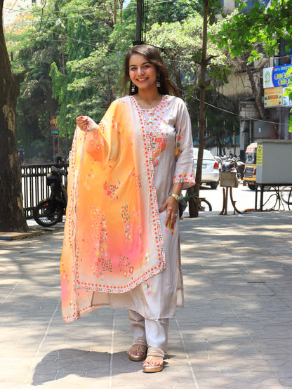 Prism Petals Grey Silk Suit Set
