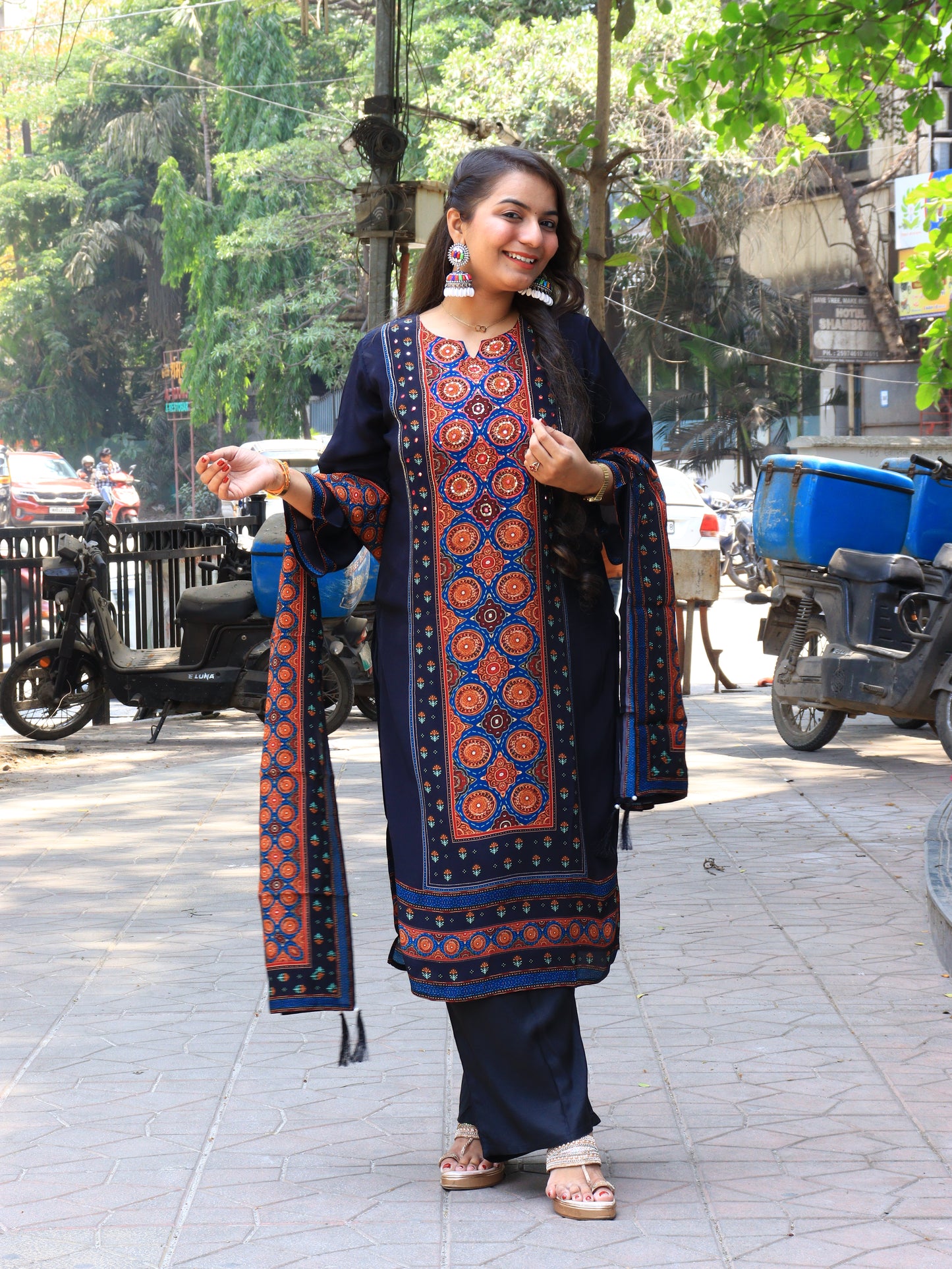 Black Digital Mosaic Crape Kurta Set