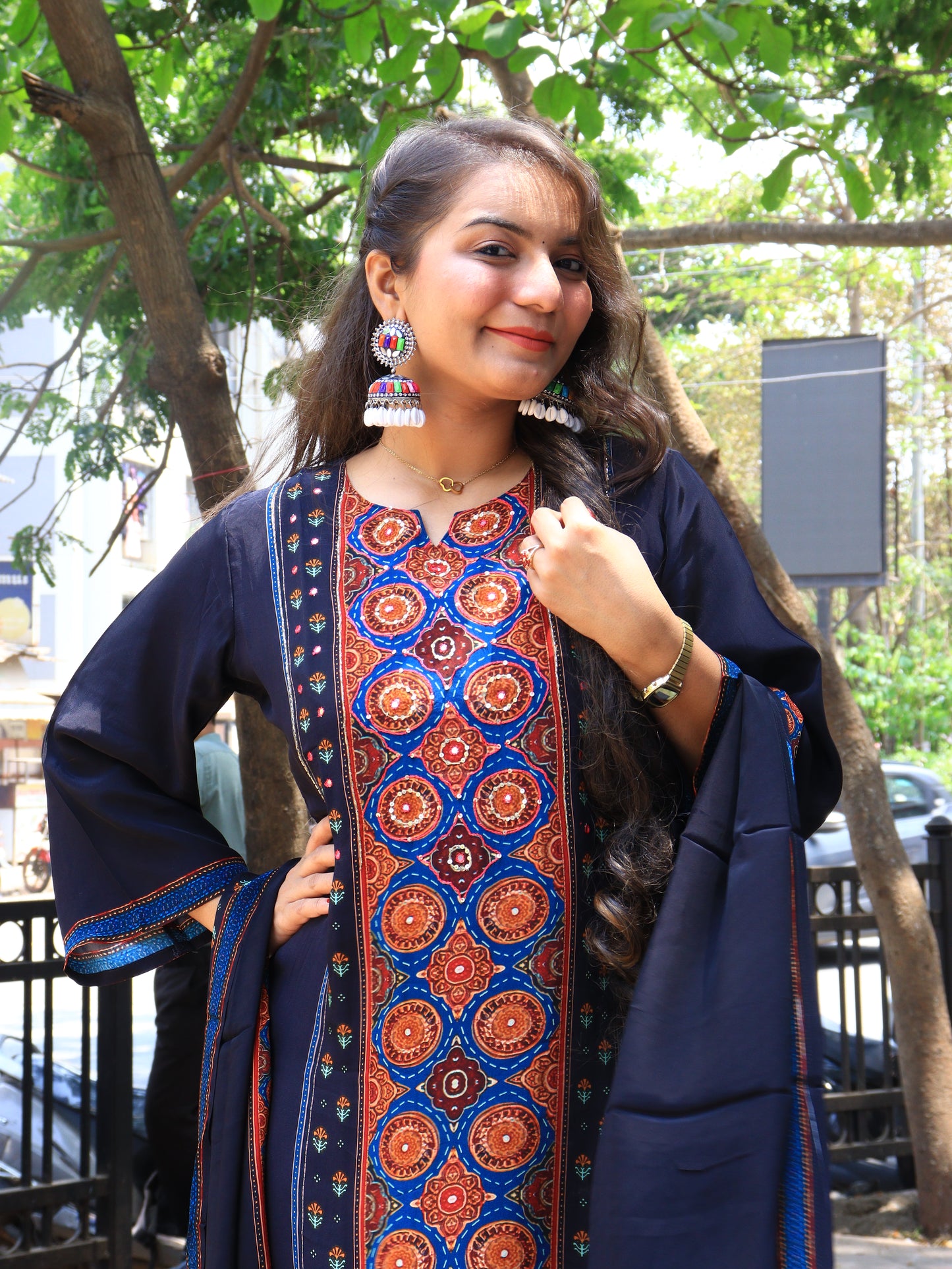 Black Digital Mosaic Crape Kurta Set