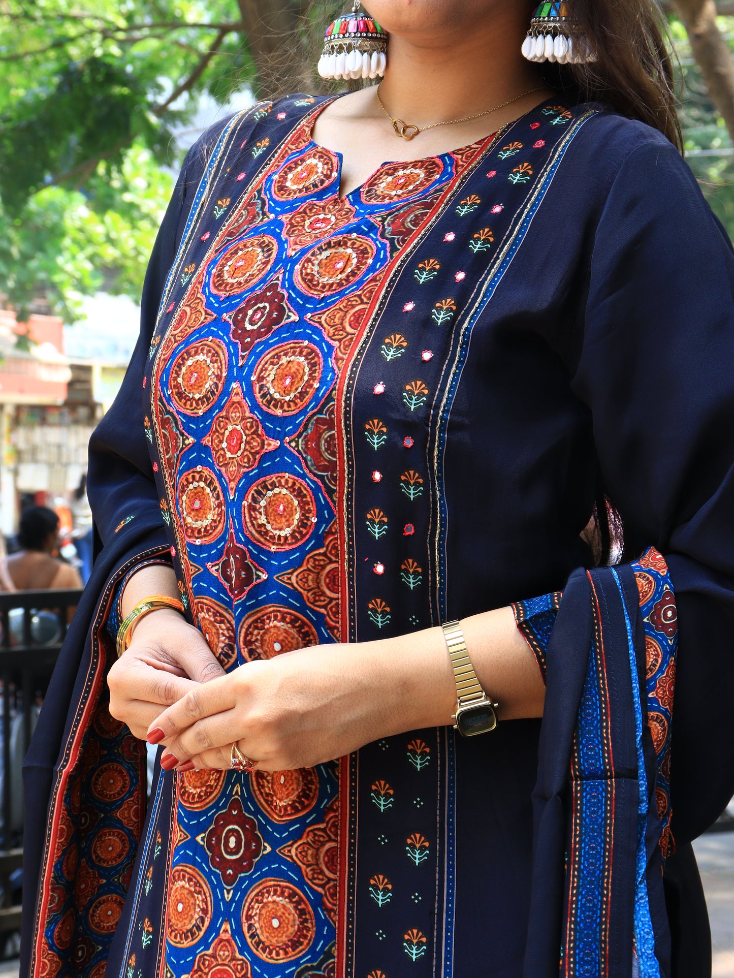 Black Digital Mosaic Crape Kurta Set