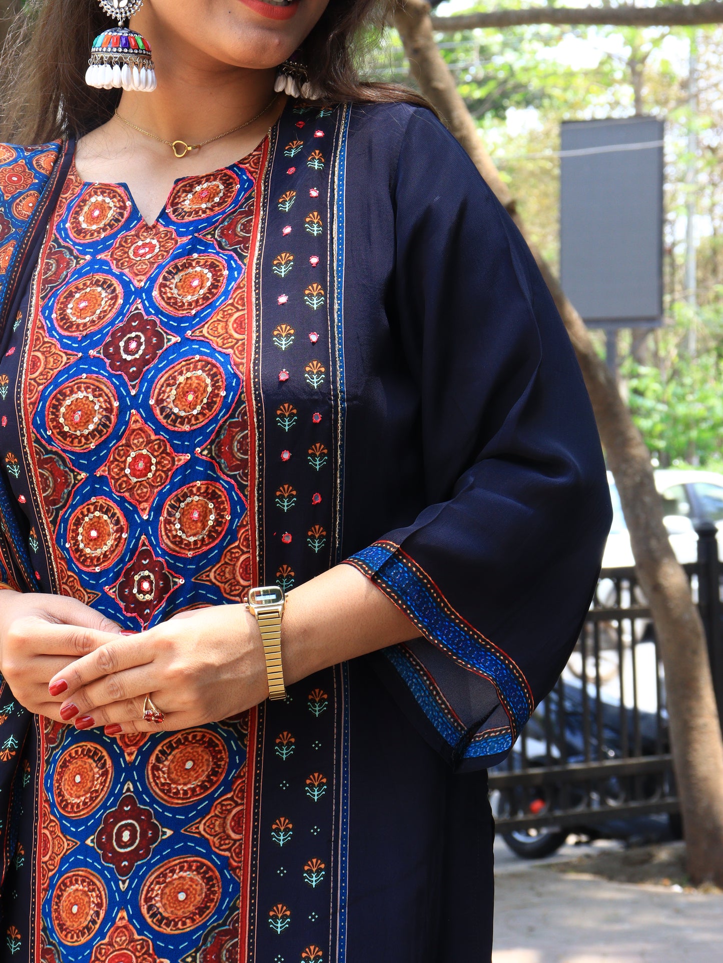 Black Digital Mosaic Crape Kurta Set