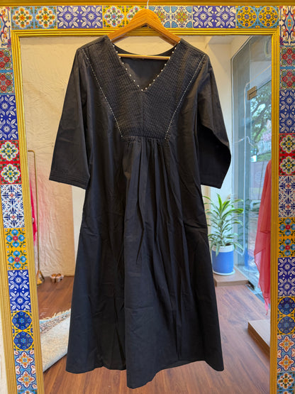 Classic Black Cotton Pintuck Kurta