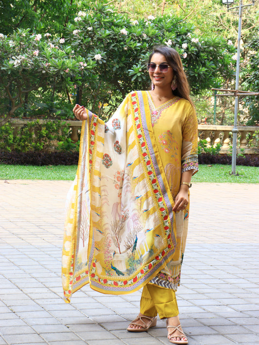 Golden Harvest Chignon Silk & Crepe Suit Set