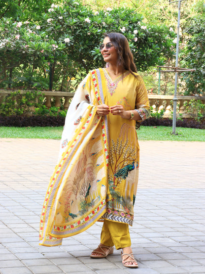 Golden Harvest Chignon Silk & Crepe Suit Set