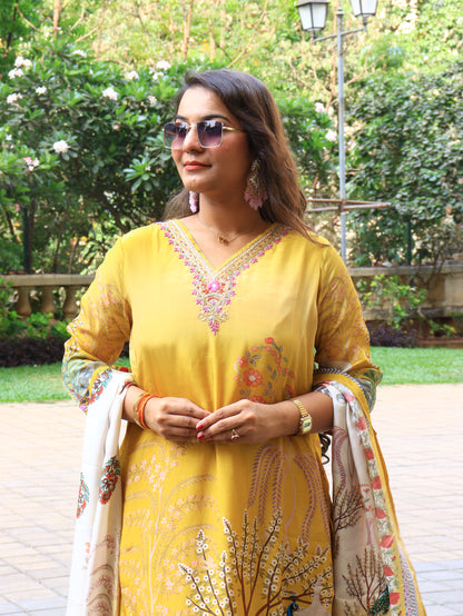 Golden Harvest Chignon Silk & Crepe Suit Set