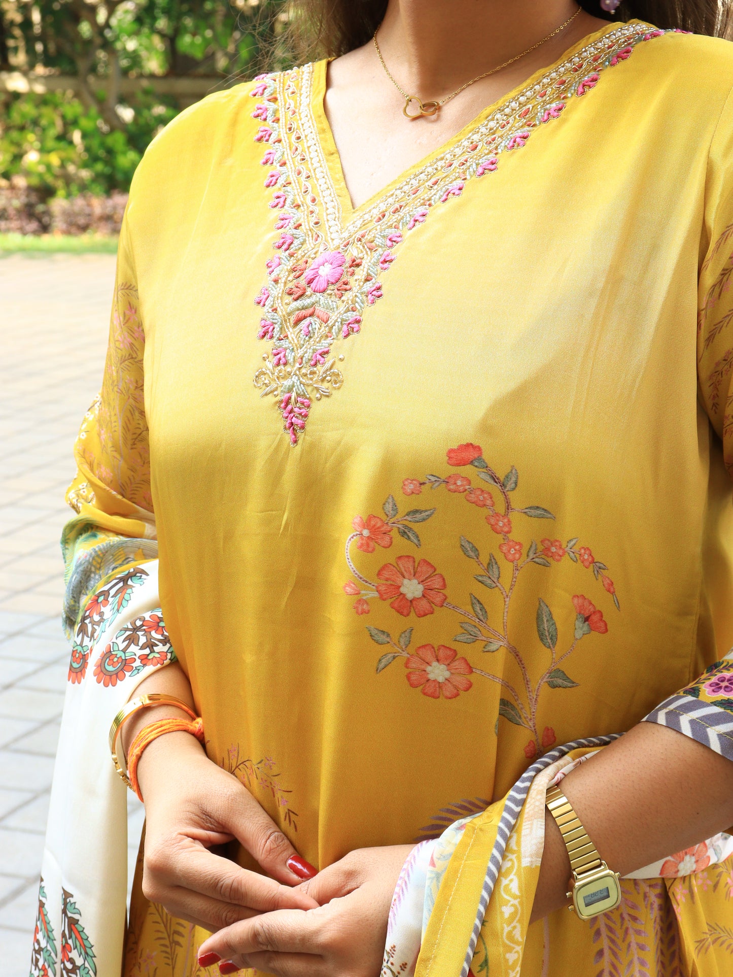 Golden Harvest Chignon Silk & Crepe Suit Set