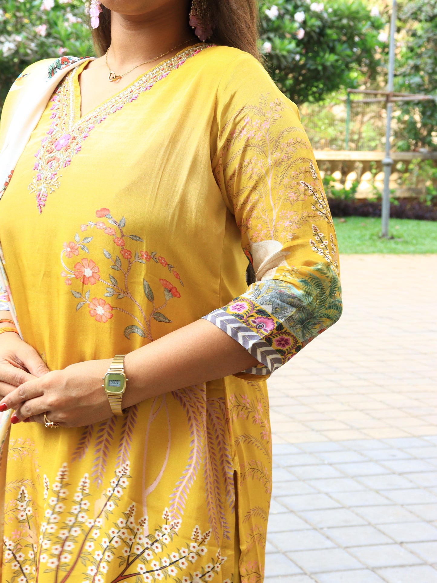 Golden Harvest Chignon Silk & Crepe Suit Set
