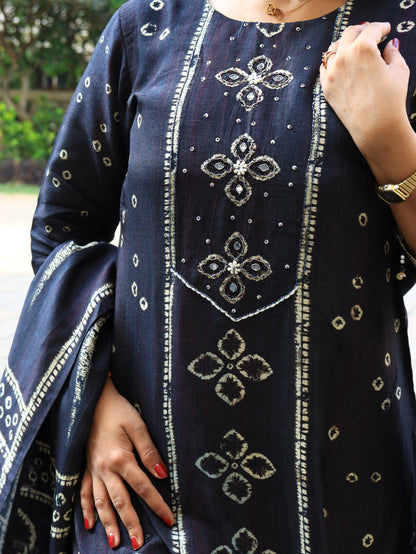 Carbon Black Bandhani Fusion Kurta Set