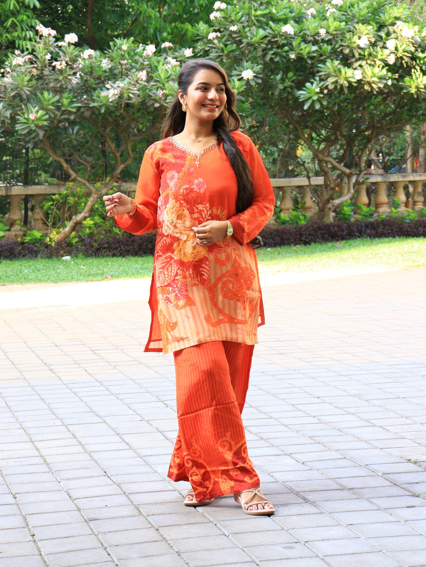 Saffron Mirror-Work Digital Print Co-ord