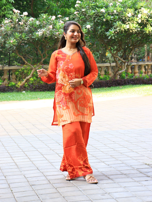 Saffron Mirror-Work Digital Print Co-ord