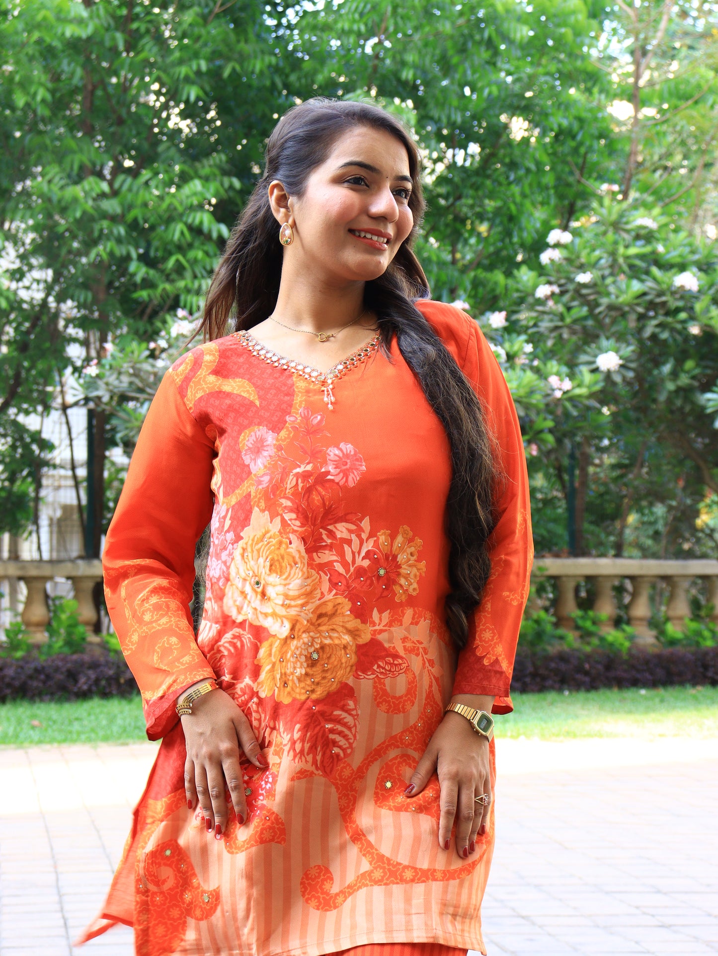 Saffron Mirror-Work Digital Print Co-ord