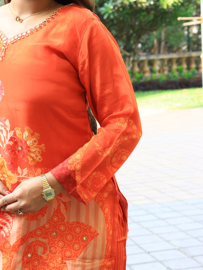 Saffron Mirror-Work Digital Print Co-ord