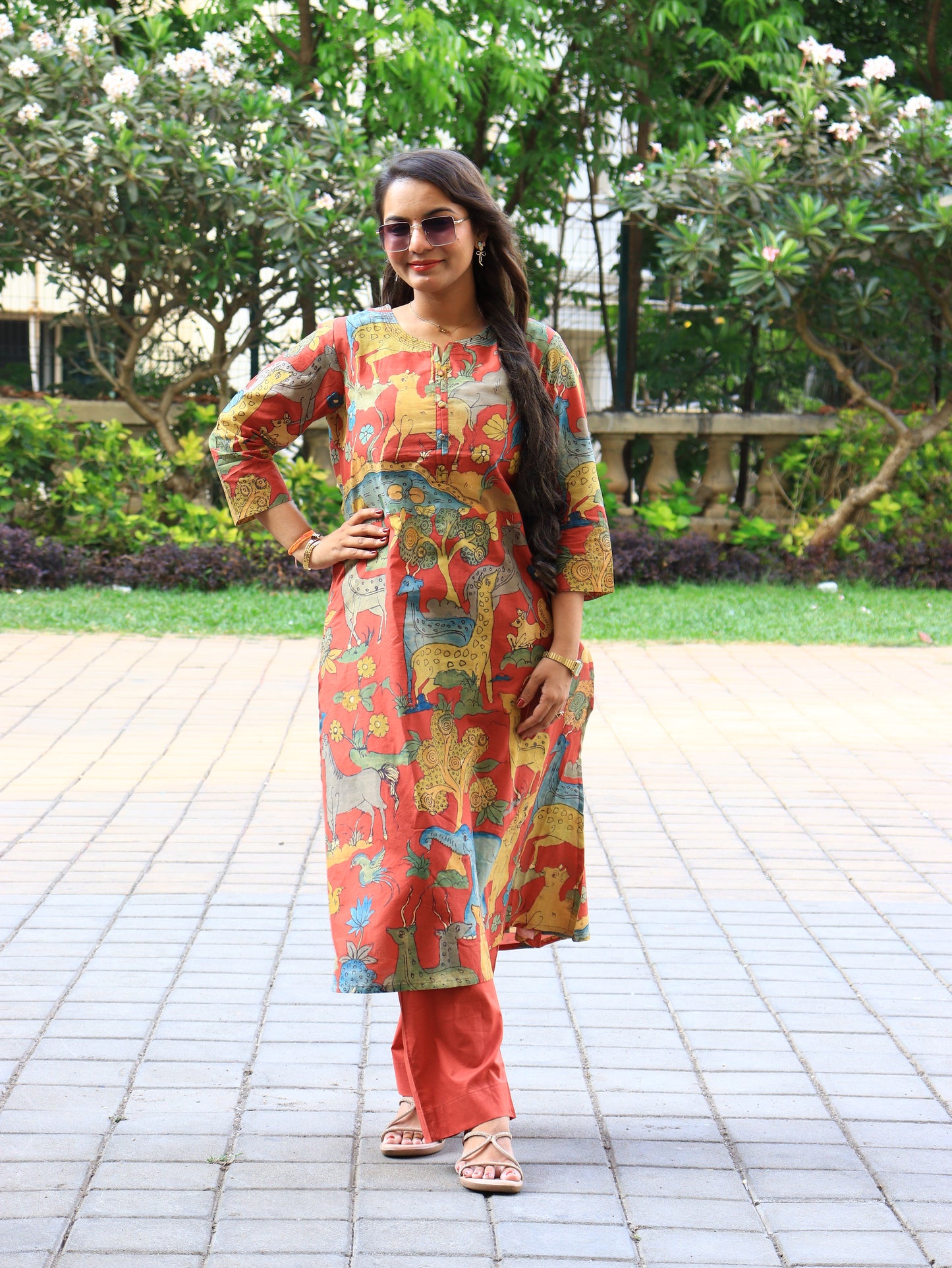 The Art of Kalamkari: Rust Animal Motif Kurta Set