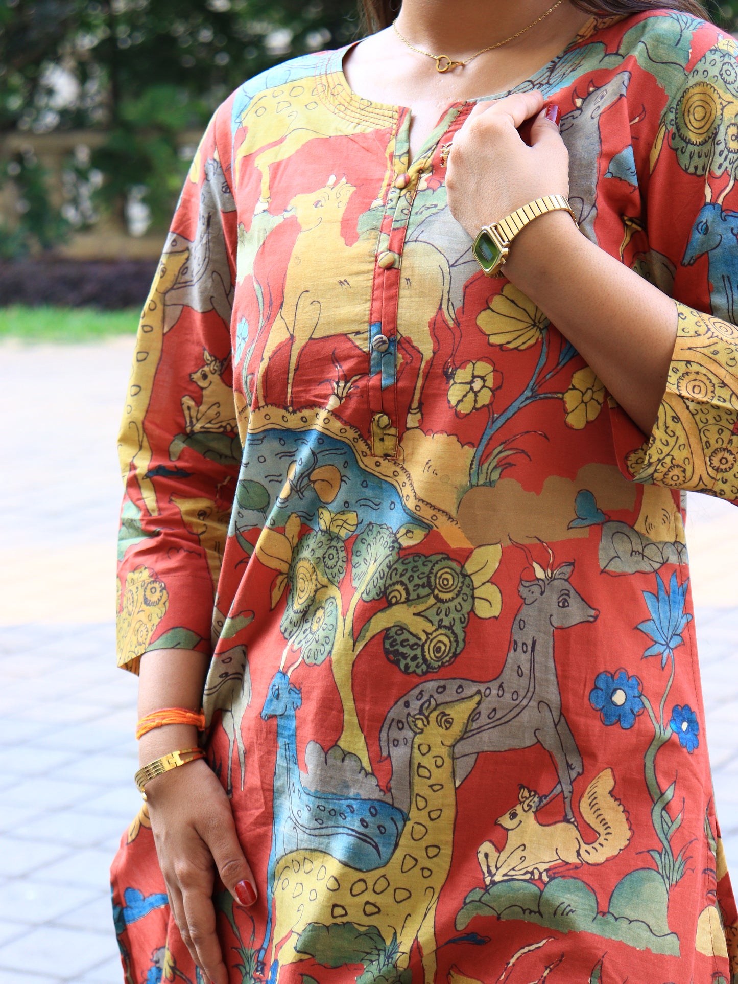 The Art of Kalamkari: Rust Animal Motif Kurta Set