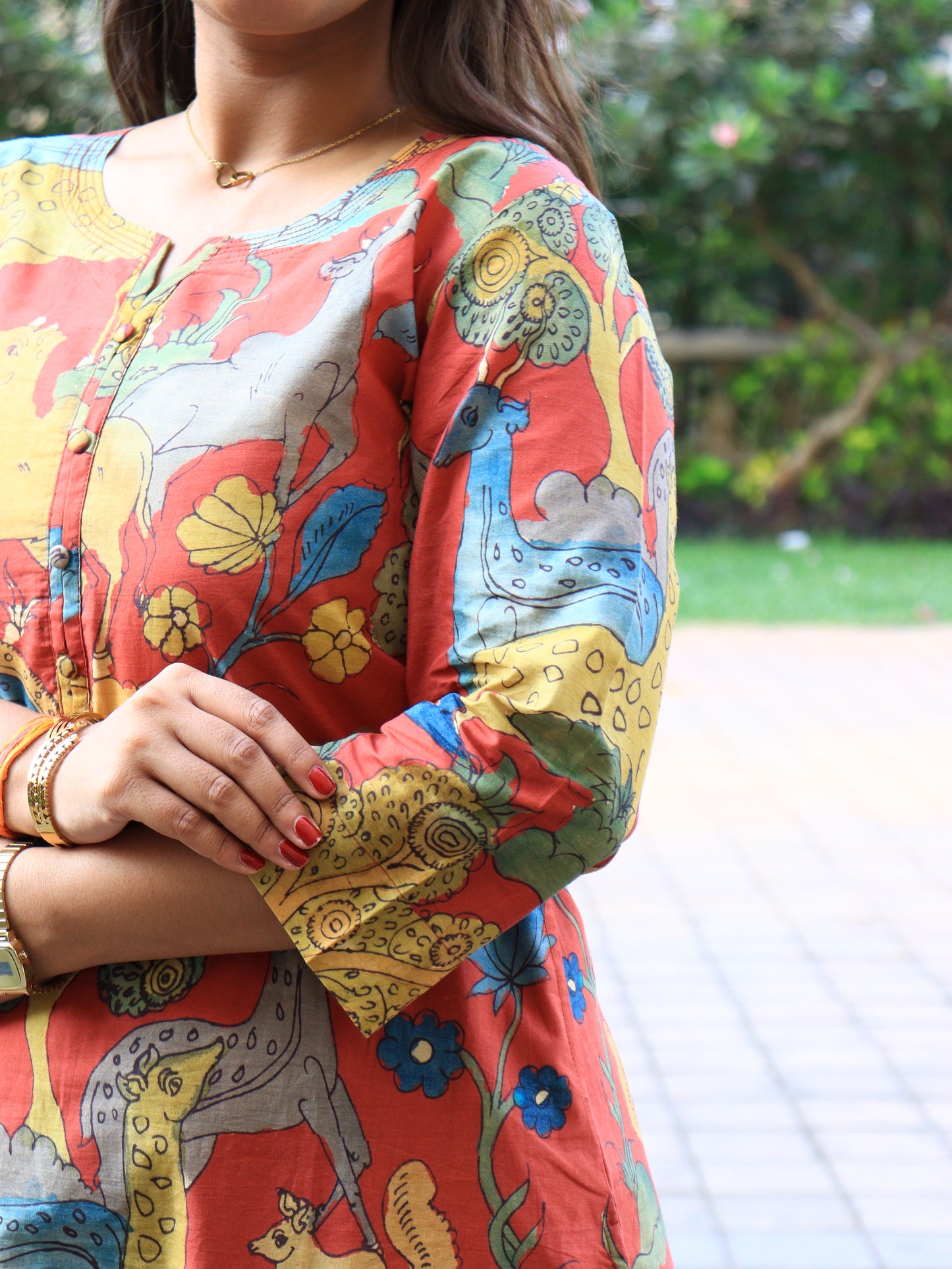 The Art of Kalamkari: Rust Animal Motif Kurta Set