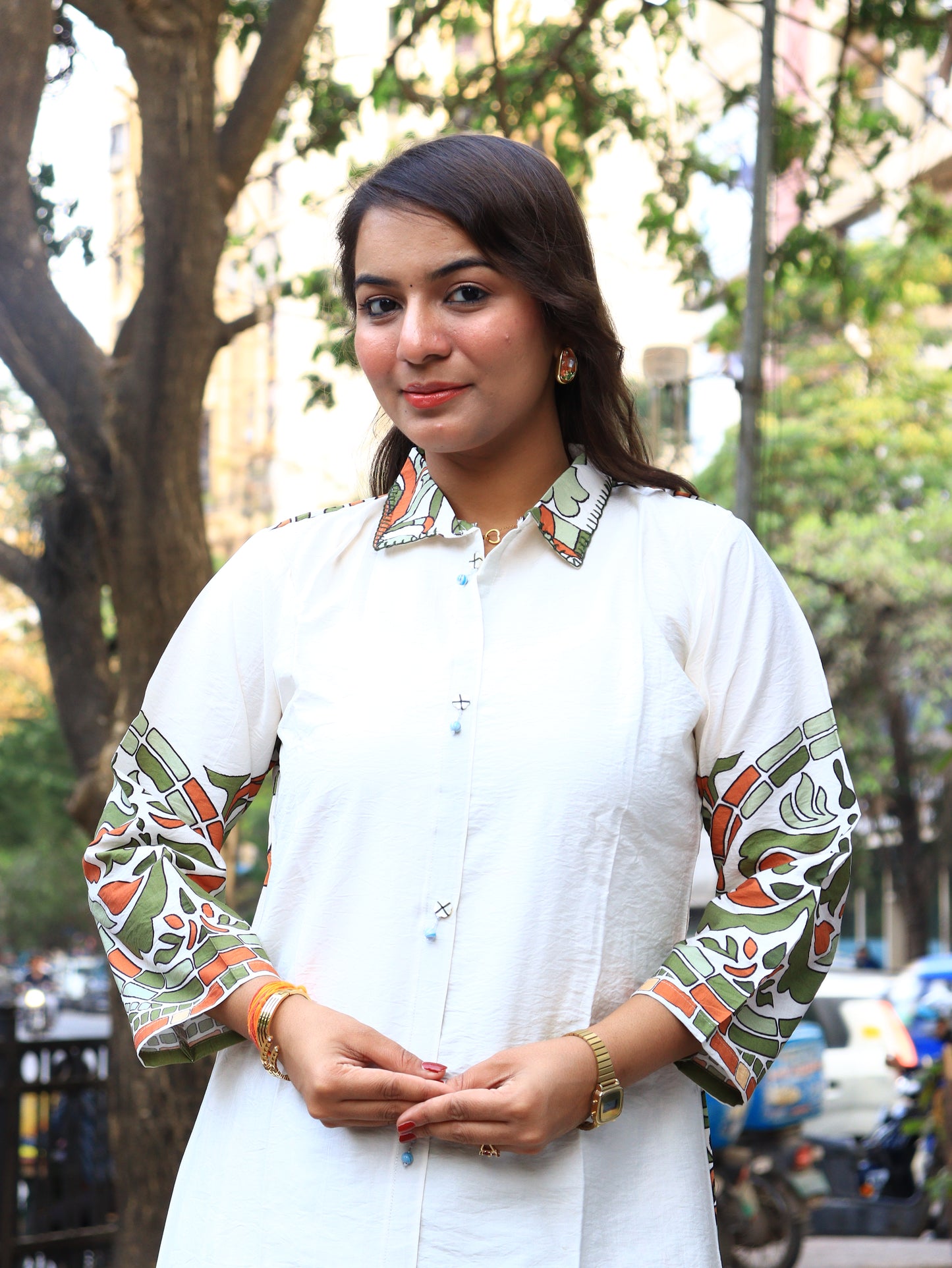 Mosaic Muse: Ivory Hand-Block Printed Shirt & Parallel Pants Co-ord Set