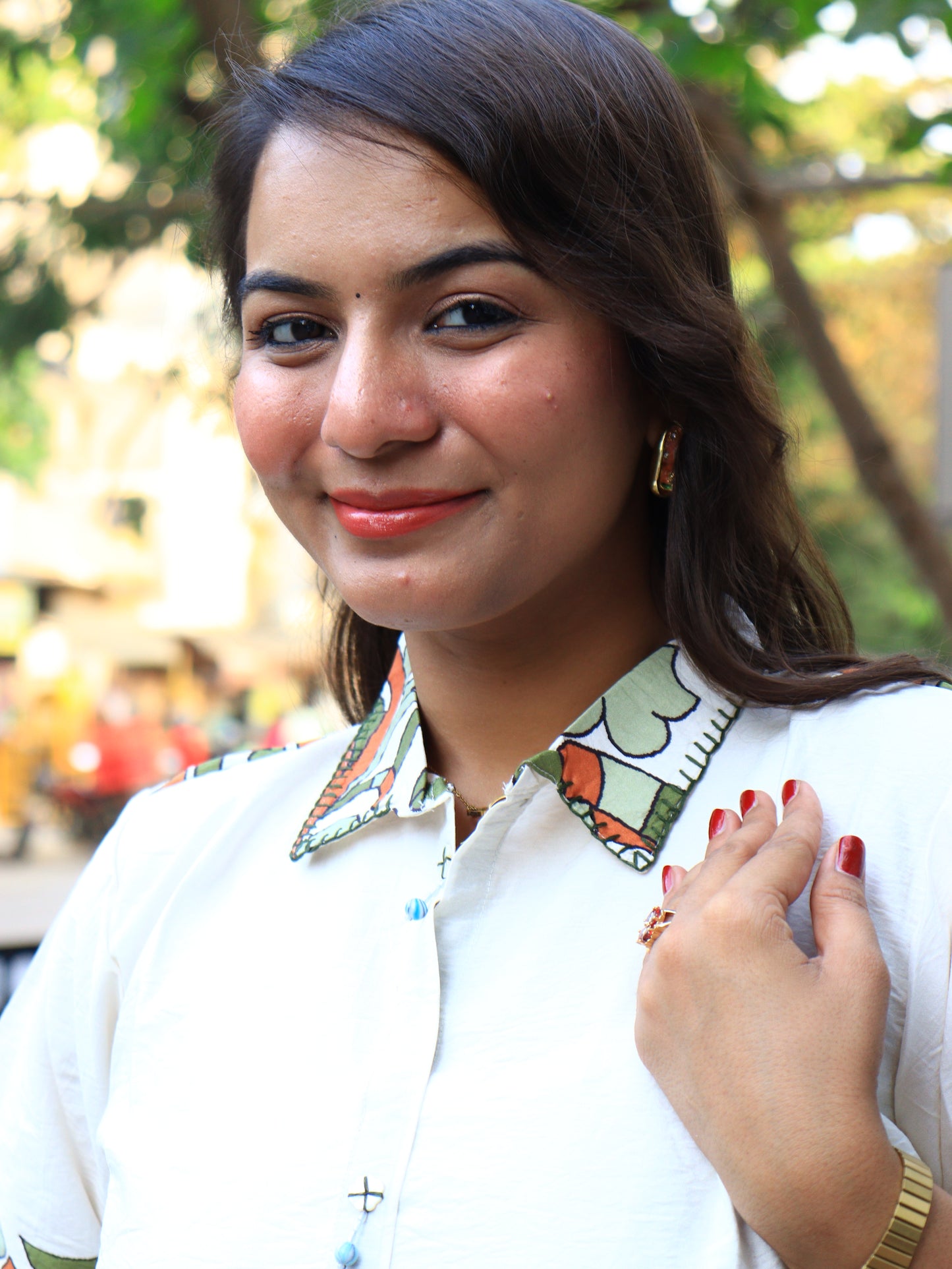 Mosaic Muse: Ivory Hand-Block Printed Shirt & Parallel Pants Co-ord Set