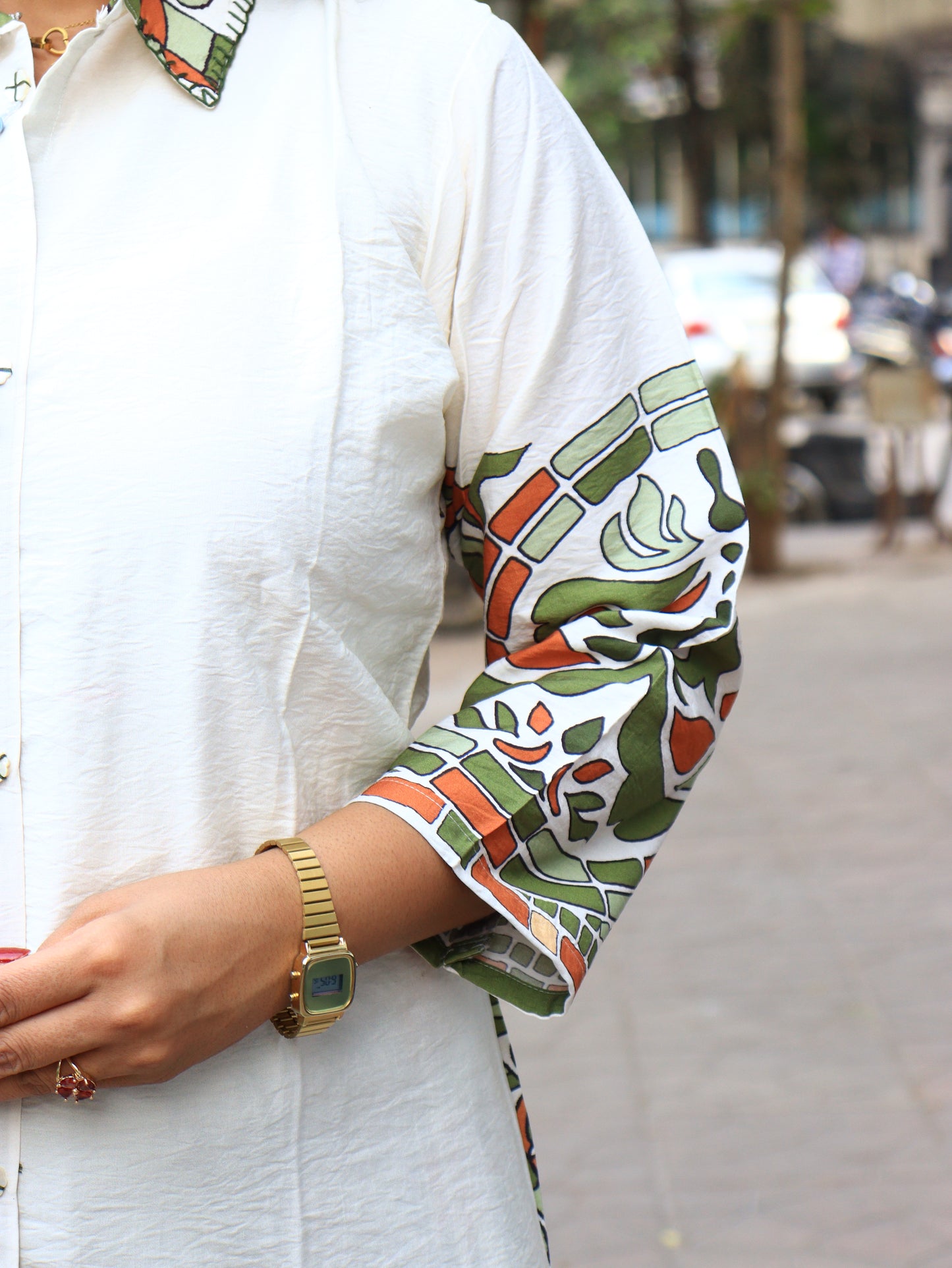 Mosaic Muse: Ivory Hand-Block Printed Shirt & Parallel Pants Co-ord Set