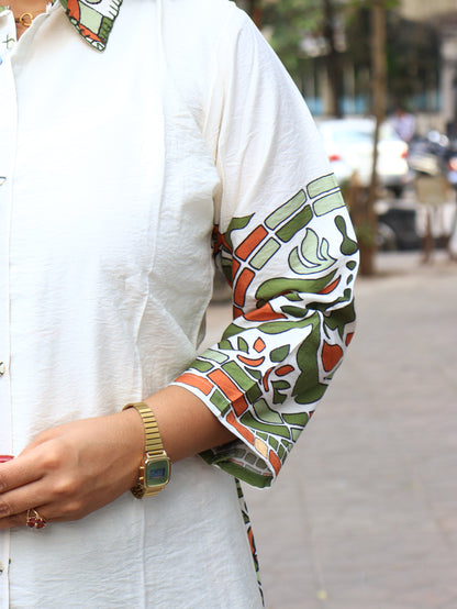 Mosaic Muse: Ivory Hand-Block Printed Shirt & Parallel Pants Co-ord Set