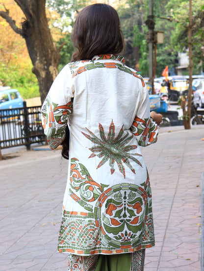 Mosaic Muse: Ivory Hand-Block Printed Shirt & Parallel Pants Co-ord Set