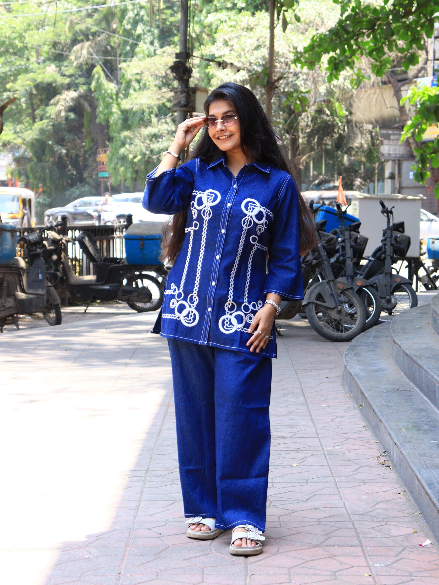 Indigo Denim Embroidered Co-ord Set