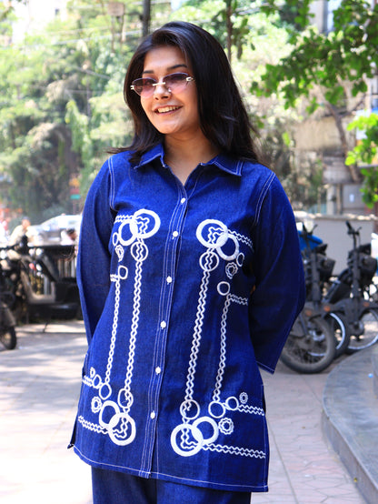 Indigo Denim Embroidered Co-ord Set