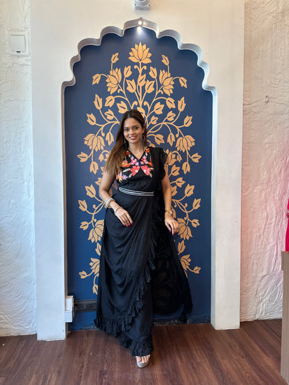 Ruffle Pre-Draped Saree Set