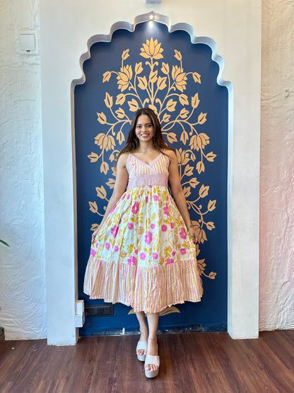 Printed Cotton Noodle Strap Dress