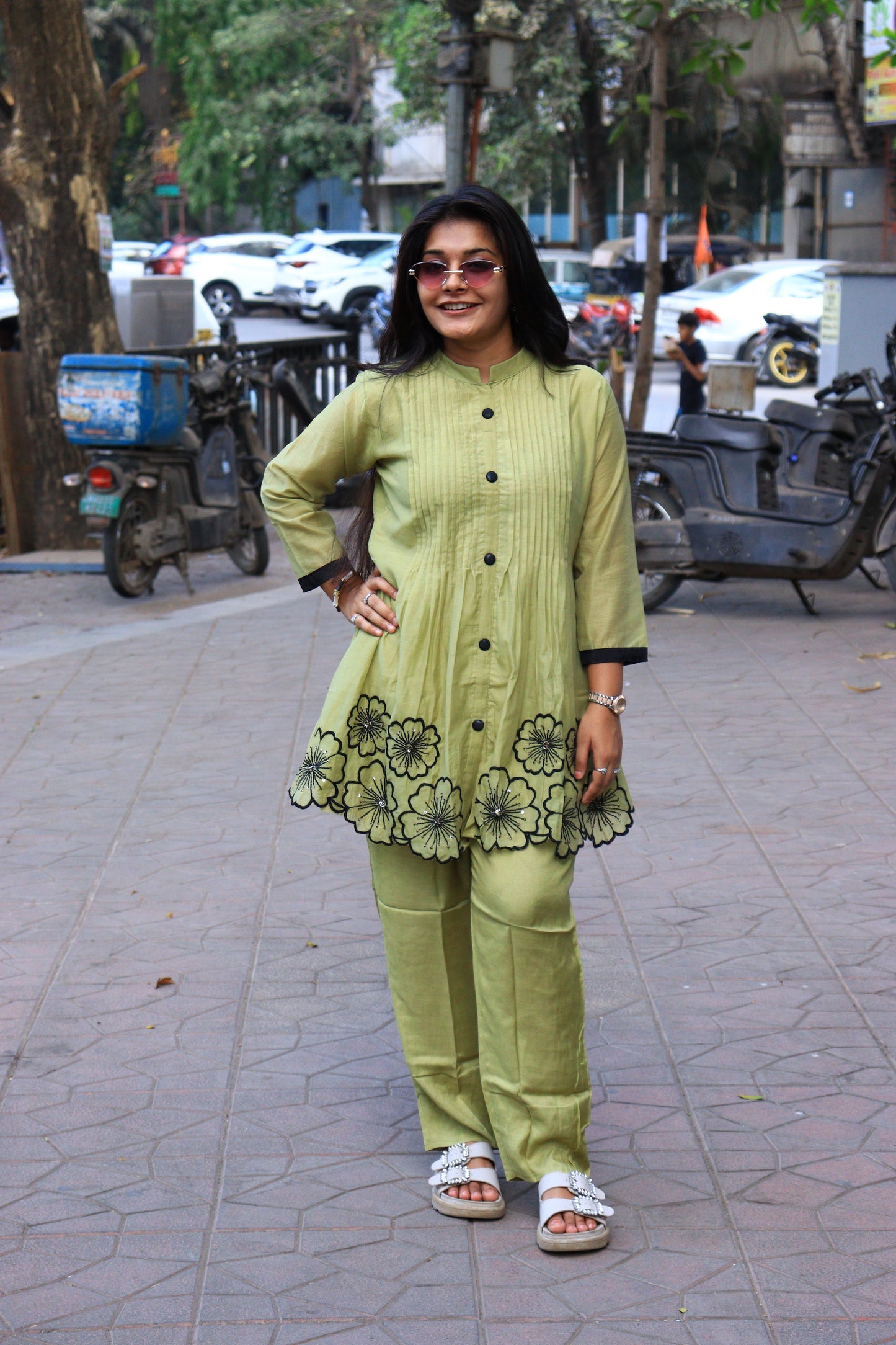 Floral Cutwork Indo-Western Co-ord Set