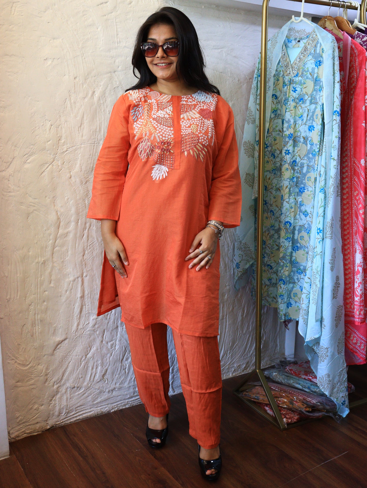 Hand-Embroidered Mul Chandheri Co-Ord Set