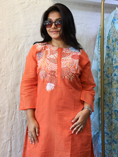 Hand-Embroidered Mul Chandheri Co-Ord Set