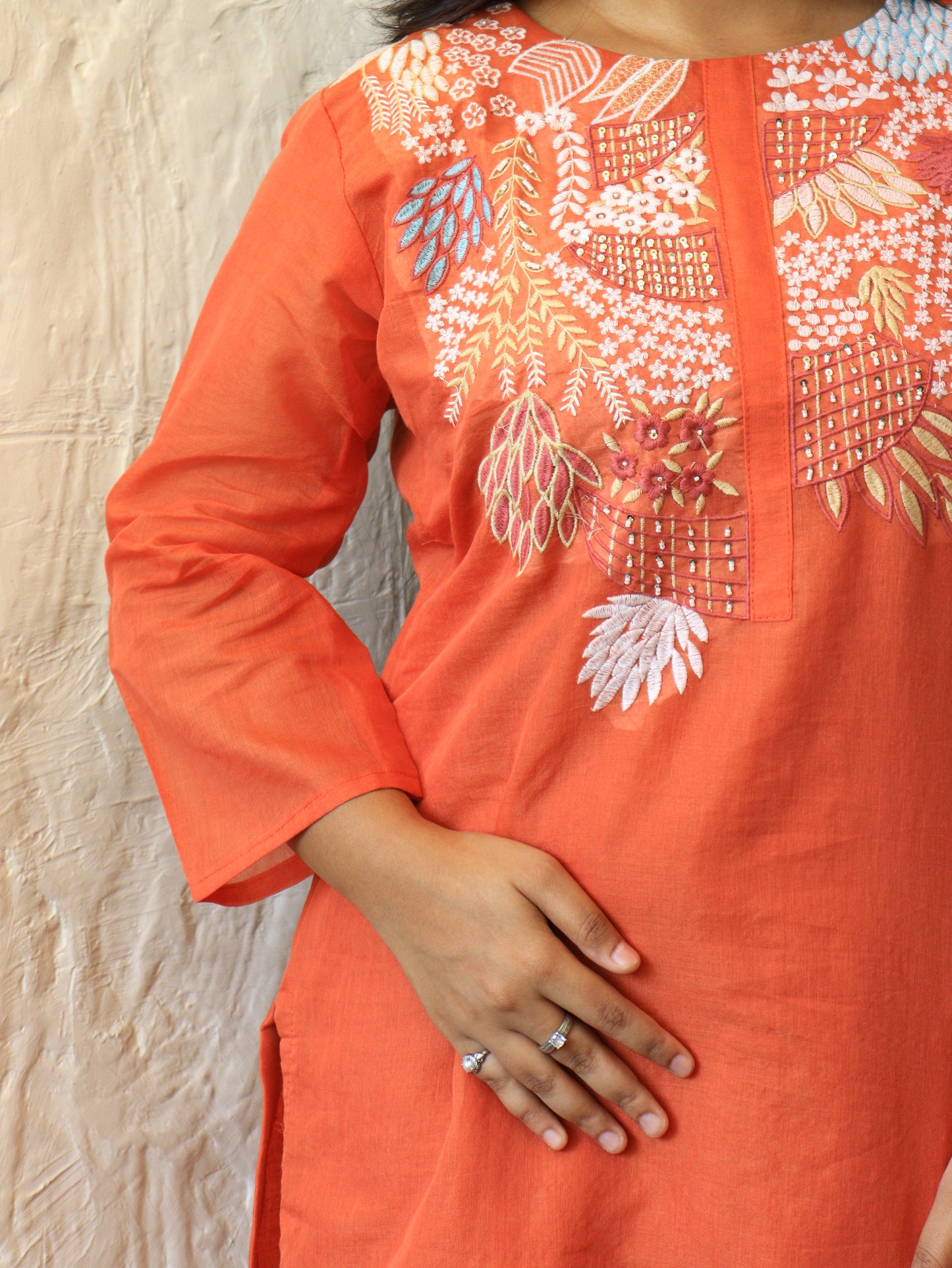 Hand-Embroidered Mul Chandheri Co-Ord Set