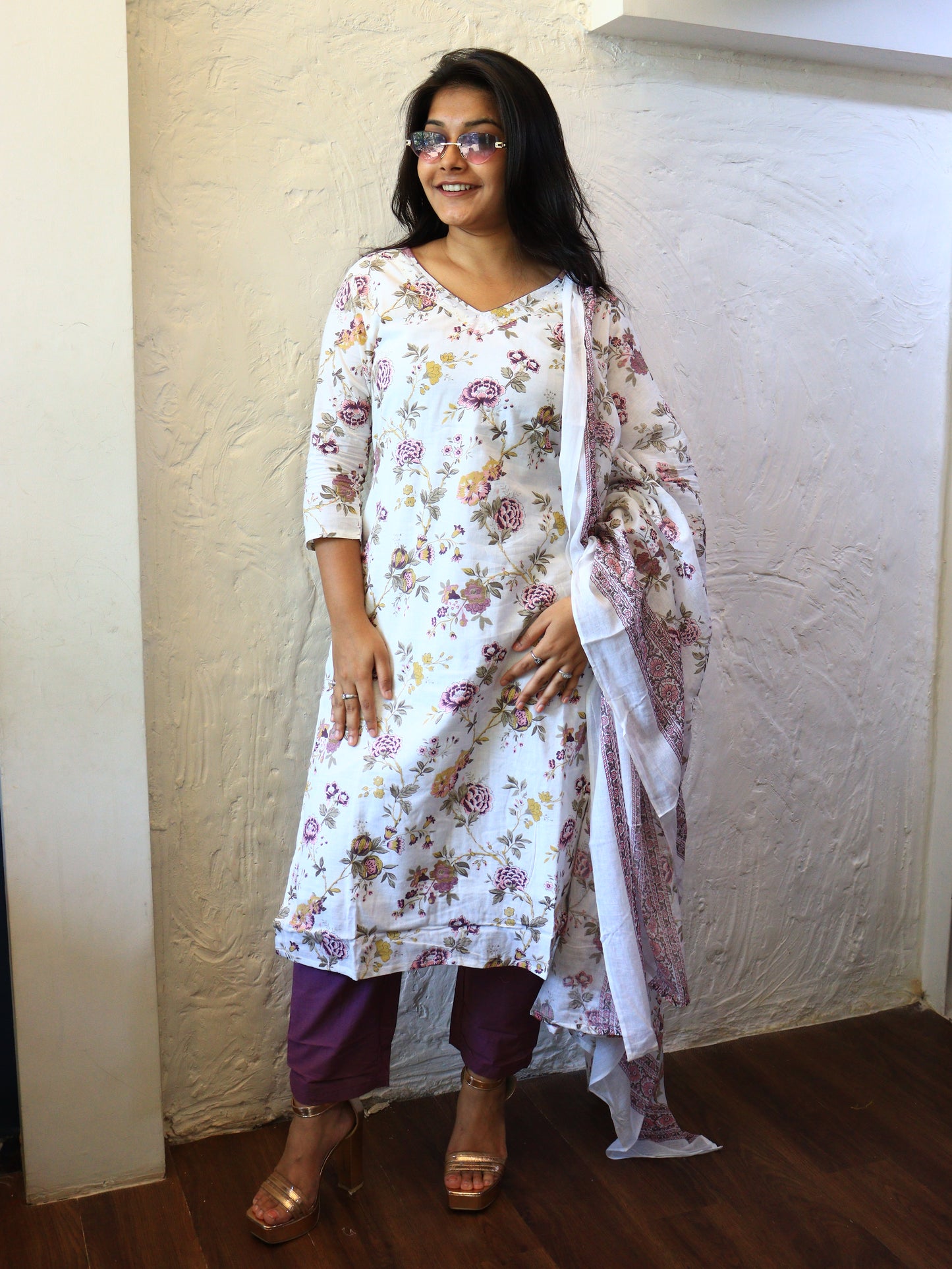 Mauve Blossom Slit Kurta Set