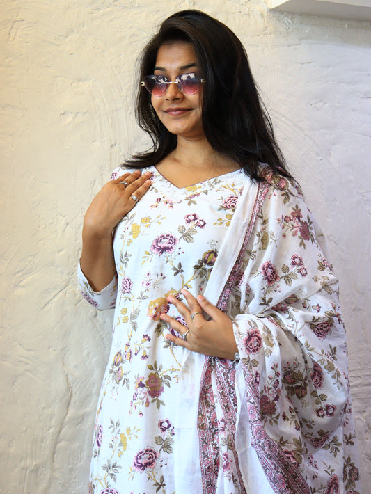 Mauve Blossom Slit Kurta Set