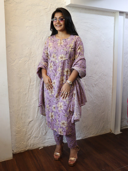 Mauve Floral Print Salwar Suit Set