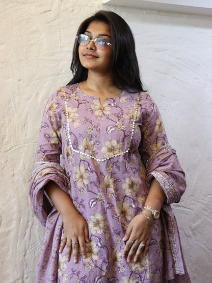 Mauve Floral Print Salwar Suit Set