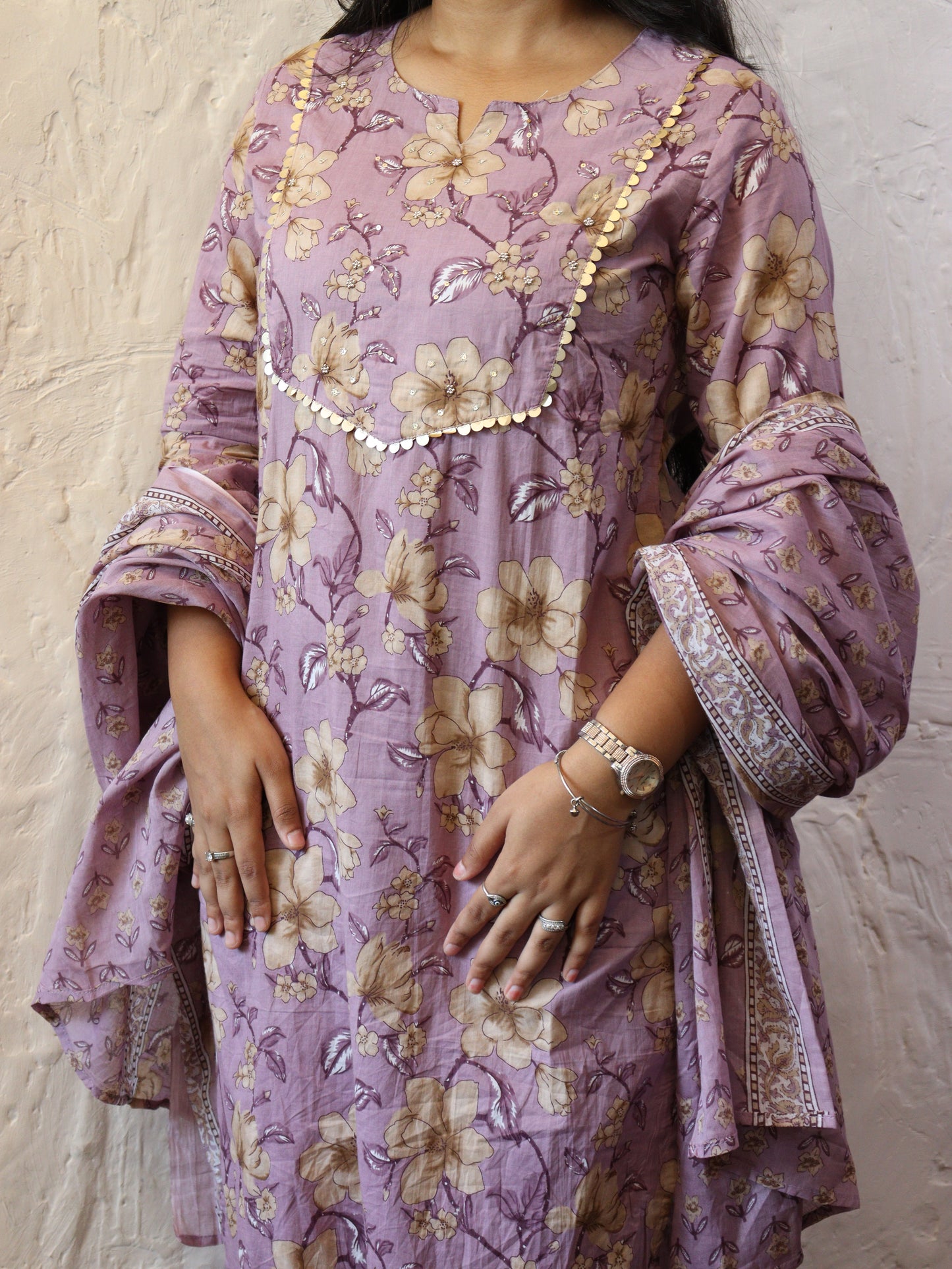 Mauve Floral Print Salwar Suit Set