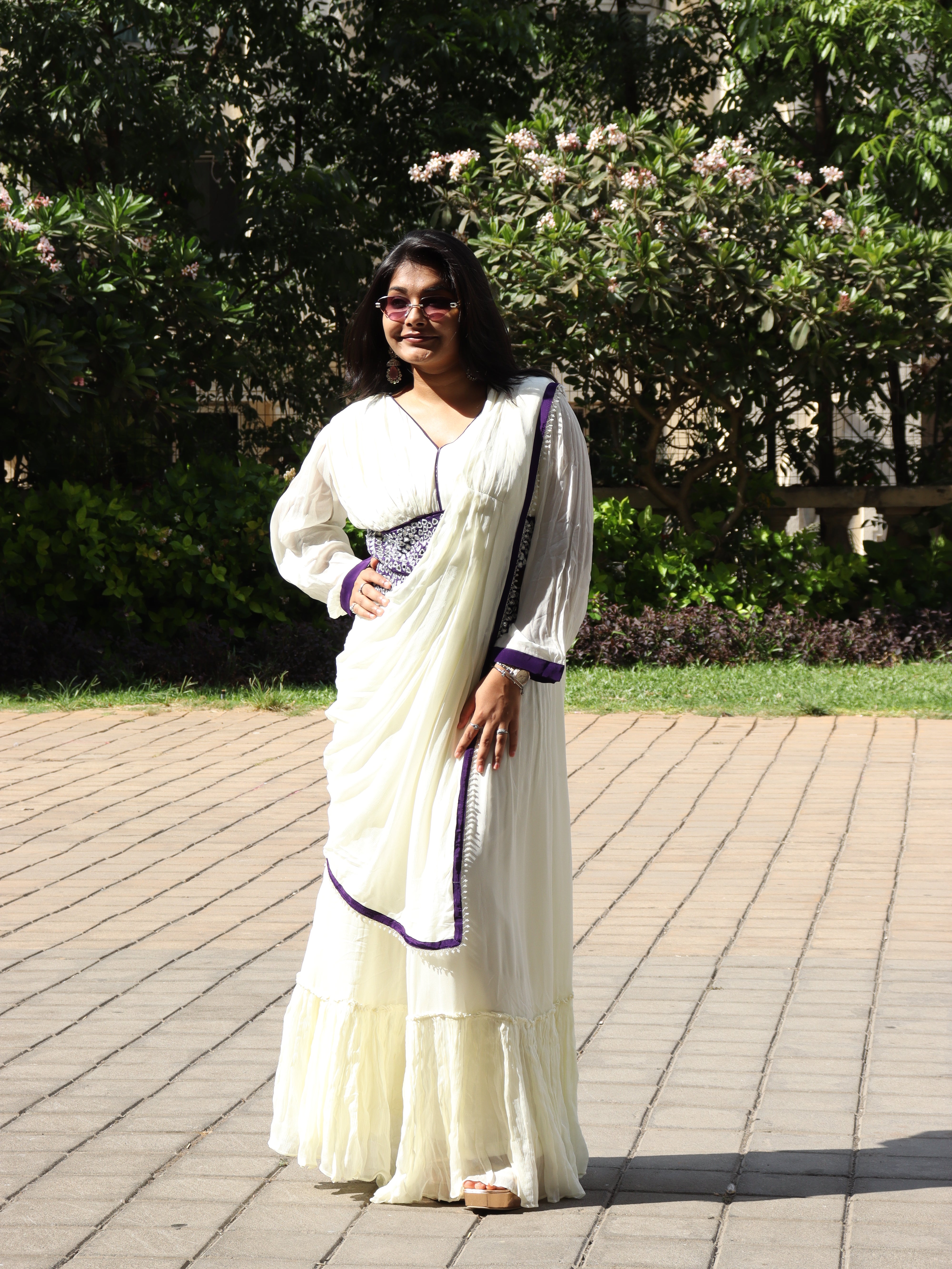 Ready-to-Wear Drape Saree with Mirror-Work Designer Blouse