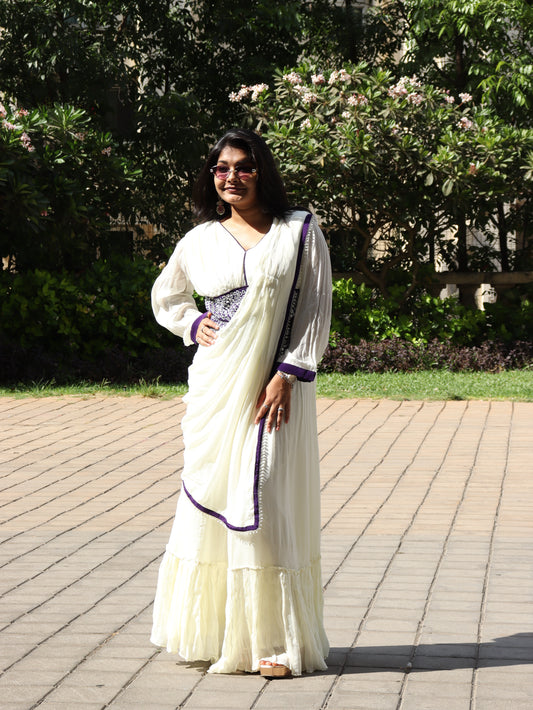 Ready-to-Wear Drape Saree with Mirror-Work Designer Blouse
