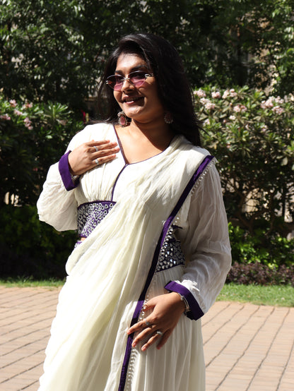 Ready-to-Wear Drape Saree with Mirror-Work Designer Blouse