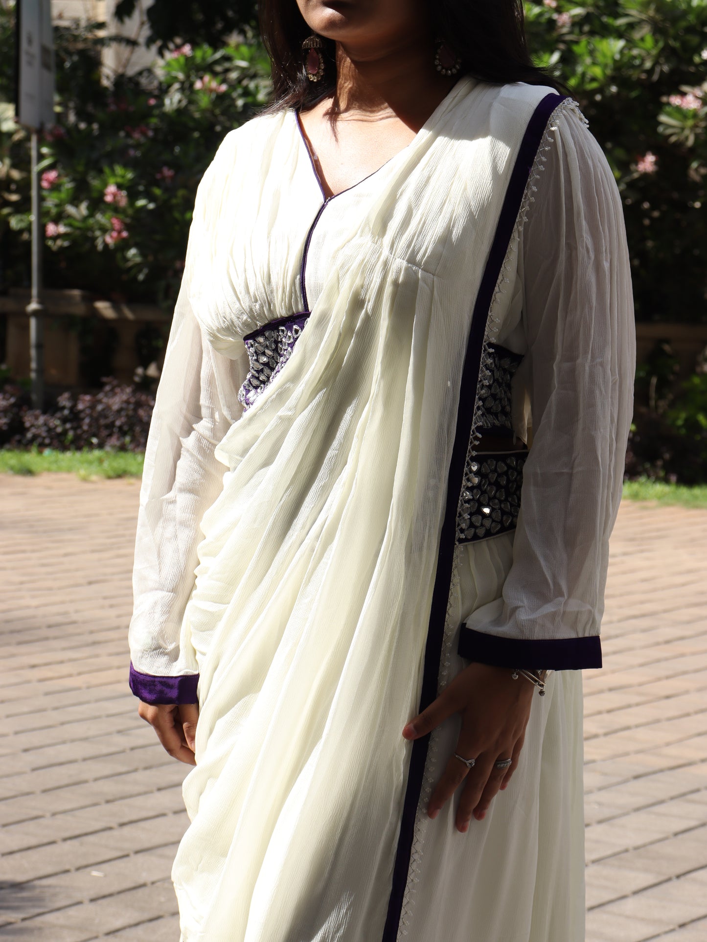Ready-to-Wear Drape Saree with Mirror-Work Designer Blouse