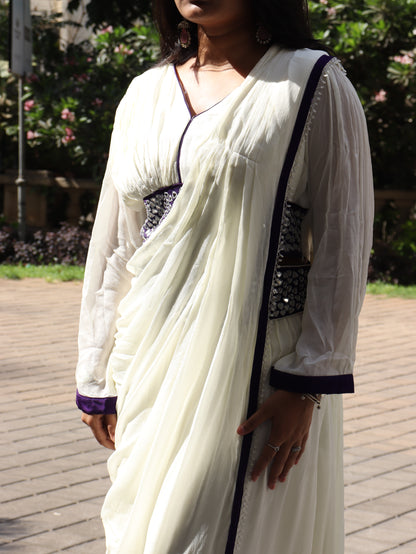 Ready-to-Wear Drape Saree with Mirror-Work Designer Blouse