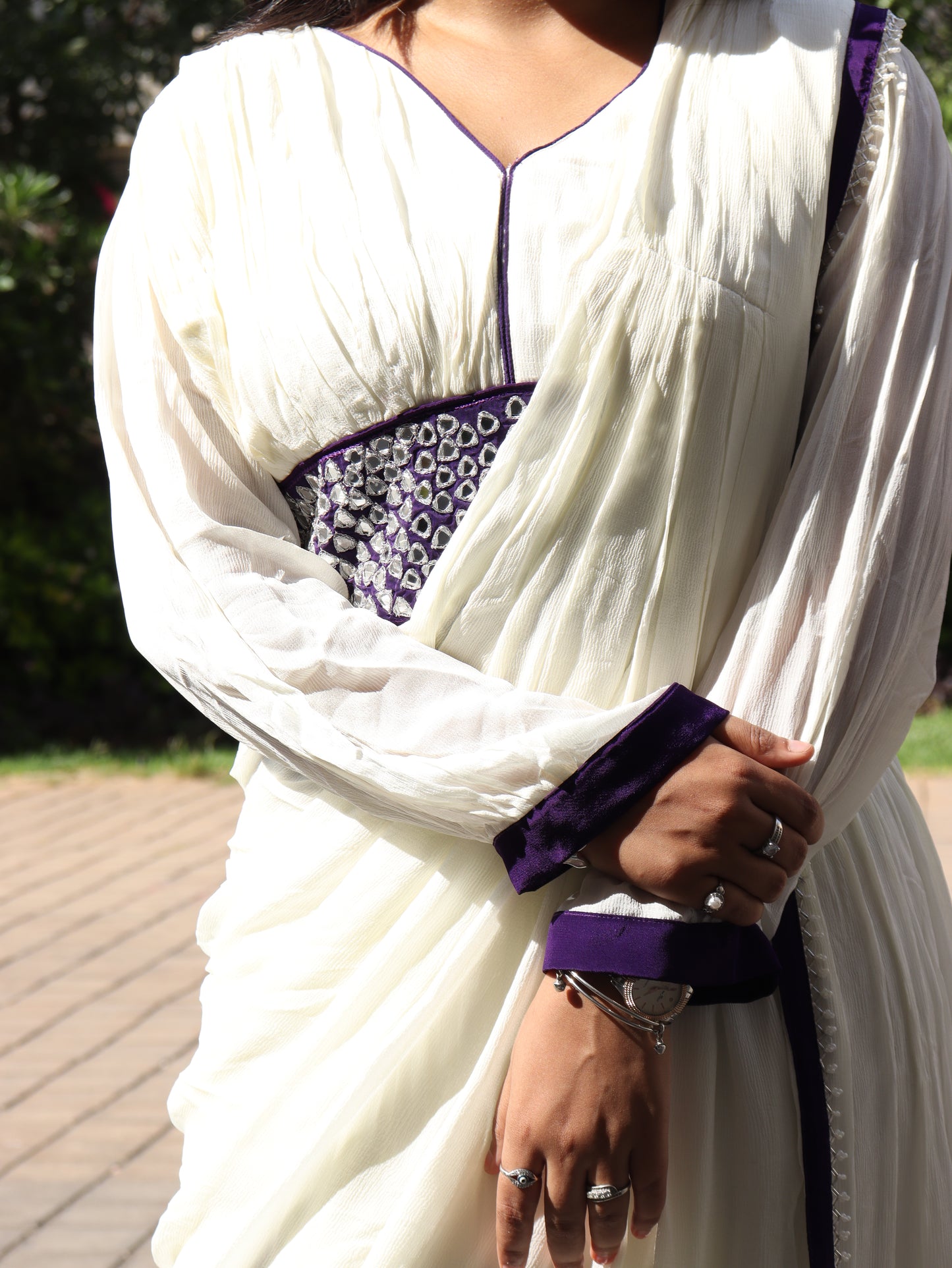 Ready-to-Wear Drape Saree with Mirror-Work Designer Blouse