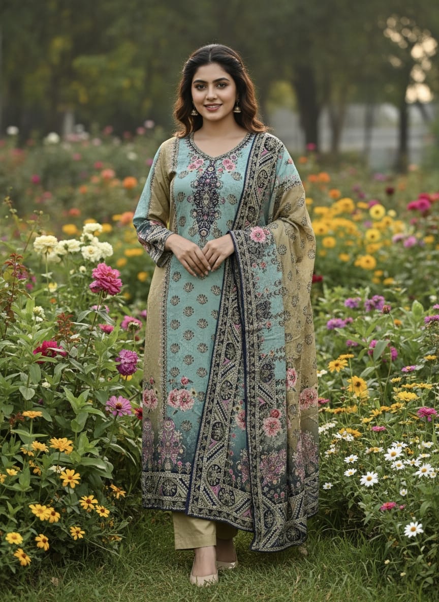 Pastel Floral Luxe Printed Suit Set