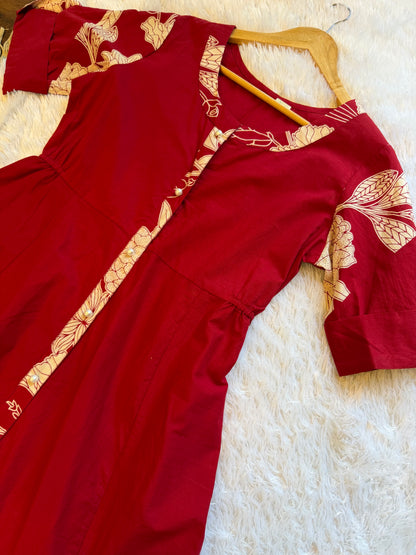 Red Kurta with button down sleeves