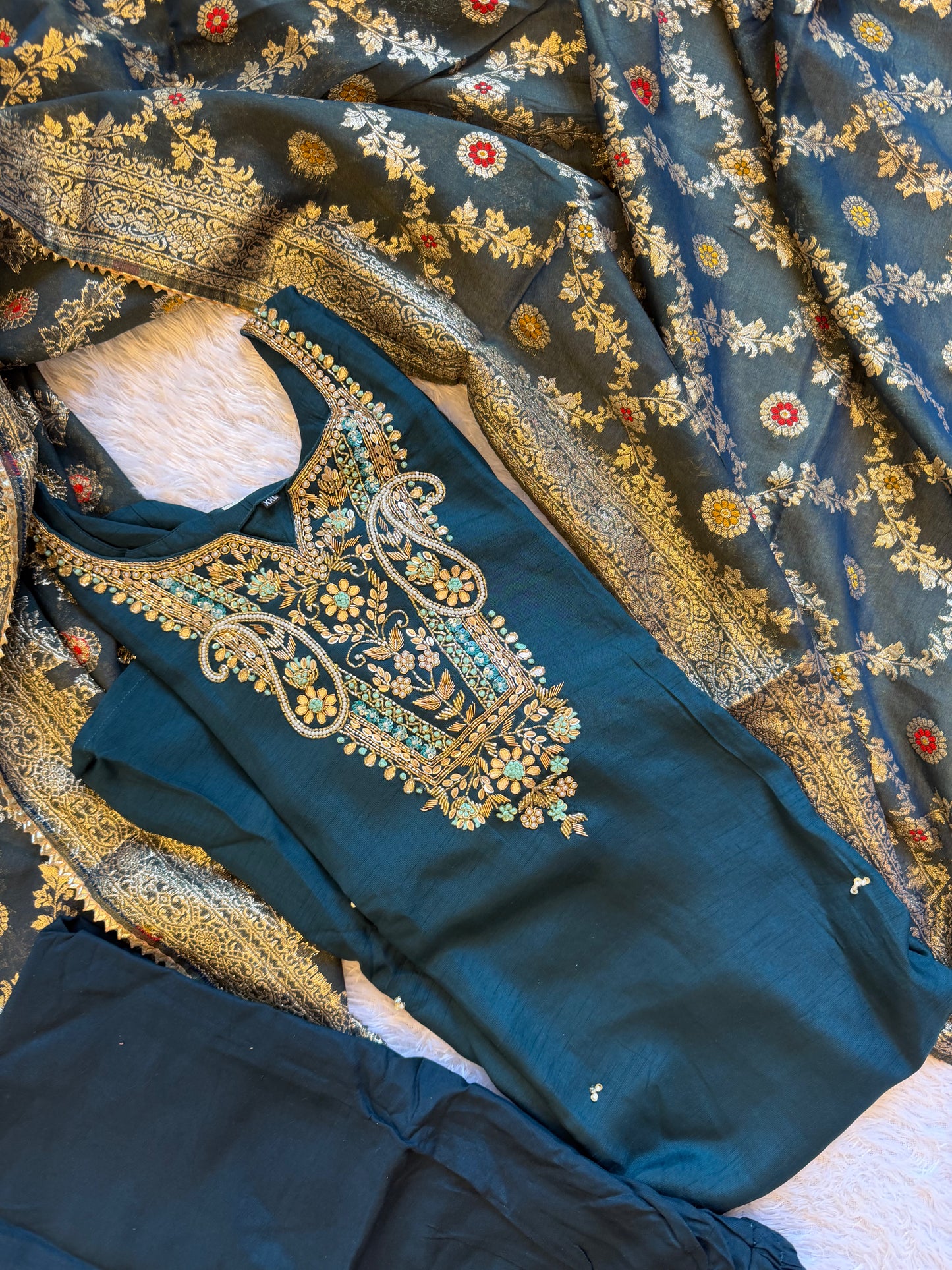 Festive Glam Handcrafted Silk Suit Set