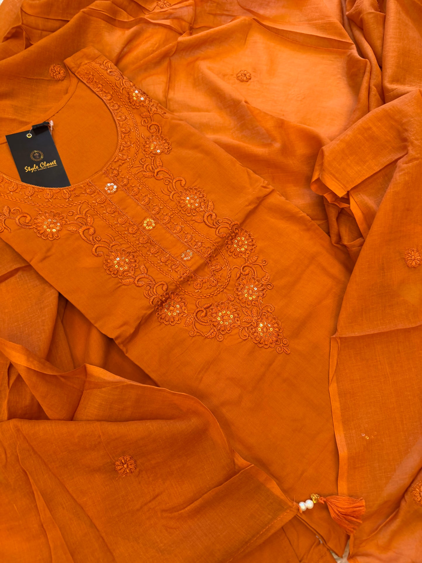 Saffron Orange Handloom Ethnic Suit Set