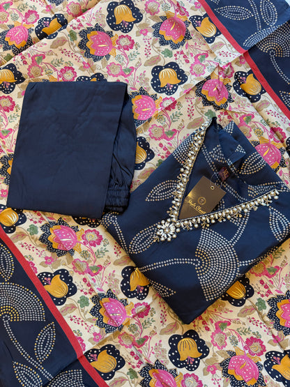 Bandhani Print Kurta Set with Floral Handloom Dupatta