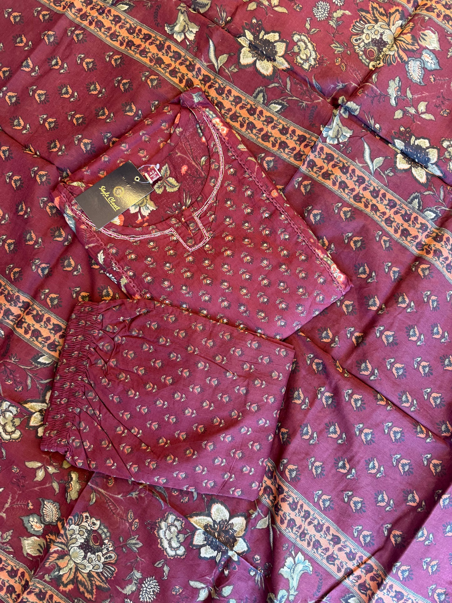 Maroon Bloom Kurta Set